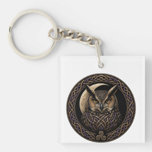 Porte-clés Chouette et croissant de lune en nœud celtique