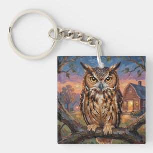 Porte-clés Chouette hulotte rustique Impasto
