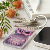Porte-clés Chouette Kawaii Imaginaire rose (Devant droit)