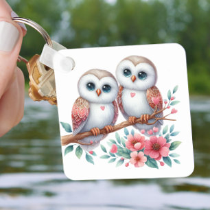 Porte-clés Chouette mignonne amour dessin animé floral pour a