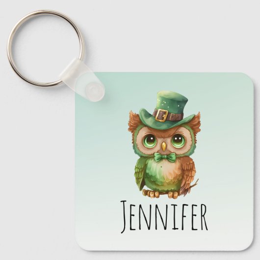 Porte-clés Chouette mignonne dans un chapeau vert (Recto)