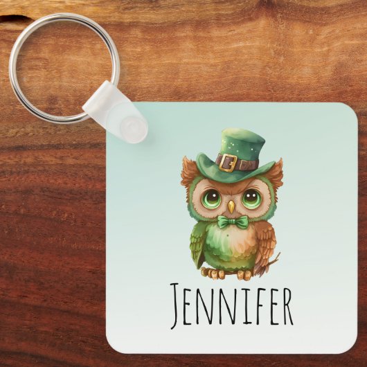 Porte-clés Chouette mignonne dans un chapeau vert (Recto)