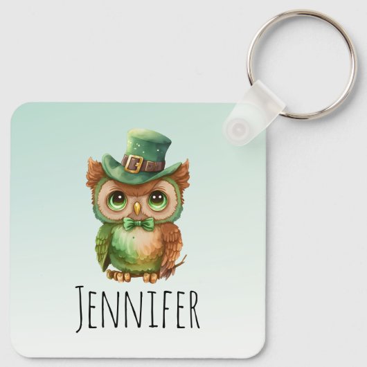 Porte-clés Chouette mignonne dans un chapeau vert (Dos)