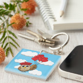 Porte-clés Chouette mignonne volant avec des ballons de coeur (Devant Droit)