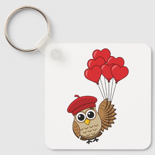 Porte-clés Chouette mignonne volant avec des ballons de coeur (Recto)