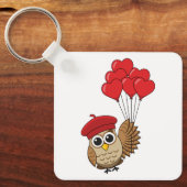 Porte-clés Chouette mignonne volant avec des ballons de coeur (Recto)