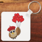 Porte-clés Chouette mignonne volant avec des ballons de coeur (Verso)