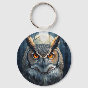 Porte-clés Chouette mystique à l'aquarelle Chouette de lune
