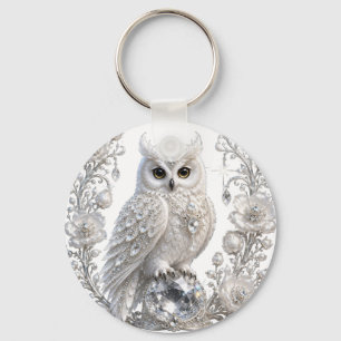 Porte-clés Chouette Perle de Cristal Blanc