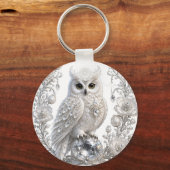 Porte-clés Chouette Perle de Cristal Blanc (Recto)