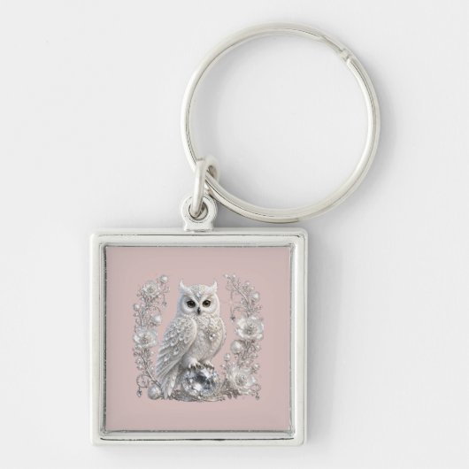 Porte-clés Chouette Perle de Cristal Blanc (Devant)
