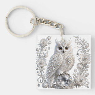 Porte-clés Chouette Perle de Cristal Blanc