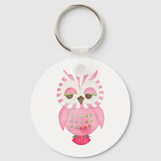 Porte-clés Chouette rayée rose (Recto)