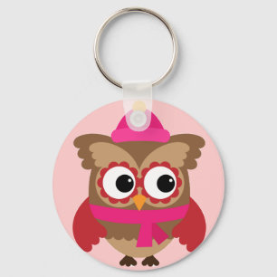Porte-clés Chouette rose avec Porte - clé du bouton Écart ros
