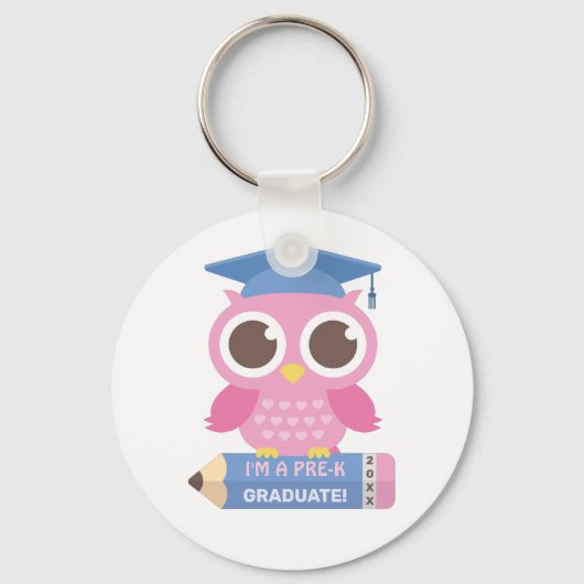 Porte-clés Chouette Rose Cute Au Crayon, Diplôme D'Études Pré (Recto)