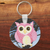 Porte-clés Chouette rose dans un arbre (Recto)