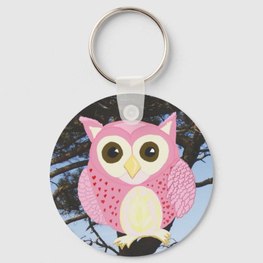Porte-clés Chouette rose dans un arbre (Recto)