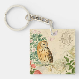 Porte-clés chouette vintage floral avec de belles