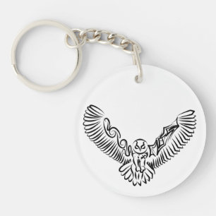 Porte-clés Chouette volante tribale noire et blanche