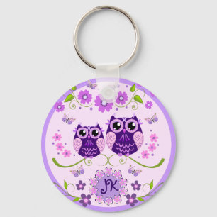 Porte-clés Chouettes, Fleurs et Papillons Monogramme Personna