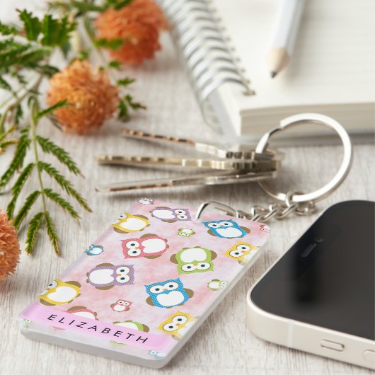 Porte-clés Chouettes mignonnes, Chouette Motif, Chouettes col (Devant droit)