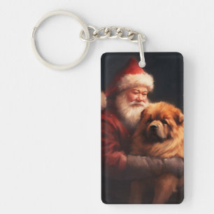 Porte-clés Chow Chow avec le Père Noël Festif Noël 