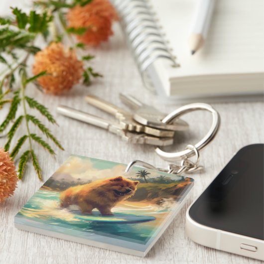 Porte-clés Chow Chow Beach Plage Surf Peinture (Devant Droit)