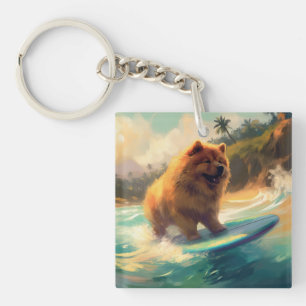 Porte-clés Chow Chow Beach Plage Surf Peinture