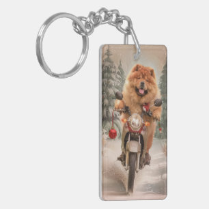 Porte-clés Chow Chow Chien chevauchant la moto Noël