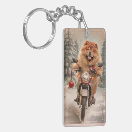 Porte-clés Chow Chow Chien chevauchant la moto Noël (Devant gauche)