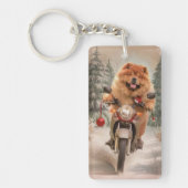 Porte-clés Chow Chow Chien chevauchant la moto Noël (Devant)