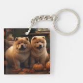 Porte-clés Chow Chow Chiot Automne Citrouille de plaisir (Dos)