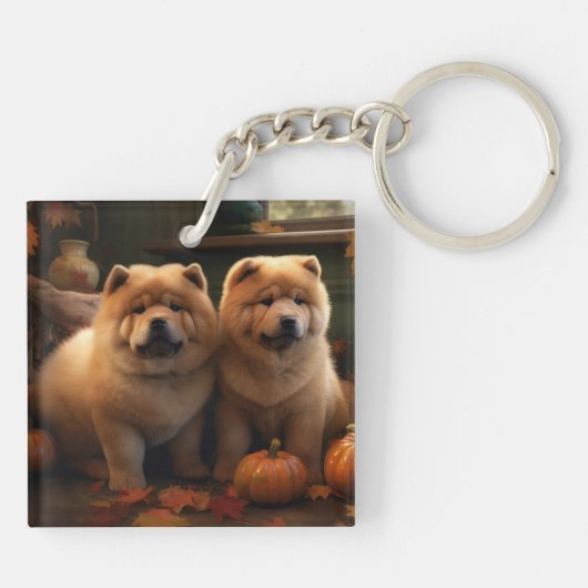 Porte-clés Chow Chow Chiot Automne Citrouille de plaisir (Dos)