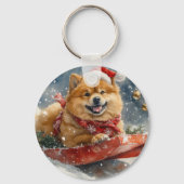 Porte-clés Chow Chow Dog in Sledge Let's neige Christmas (Recto)