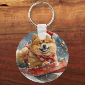 Porte-clés Chow Chow Dog in Sledge Let's neige Christmas (Verso)