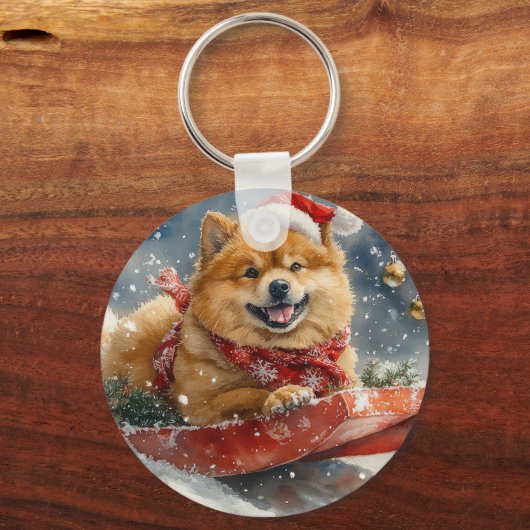 Porte-clés Chow Chow Dog in Sledge Let's neige Christmas (Recto)