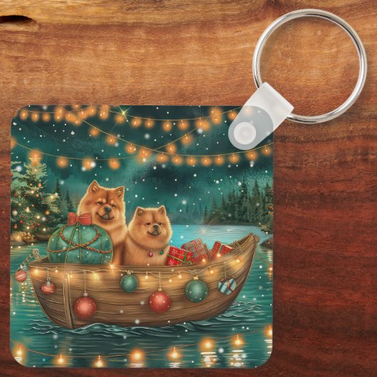 Porte-clés Chow Chow Noël Festive Voyage (Verso)