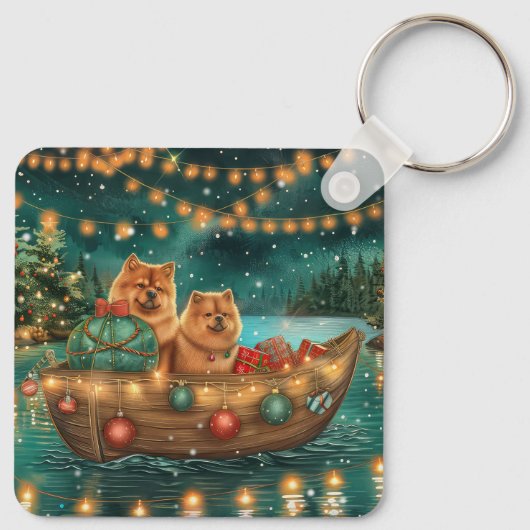 Porte-clés Chow Chow Noël Festive Voyage (Dos)