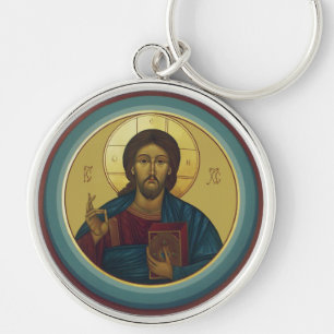 Porte-clés Christ Pantocrator byzantin Mosaïque ronde Art