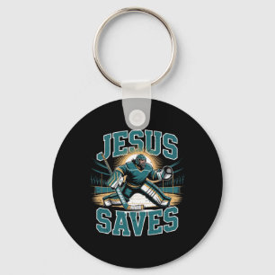 Porte-clés Christian Hockey Jésus Sauve Humour Gardien de but