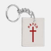 Porte-clés Christian Saved Croix rouge et conception de texte (Devant gauche)