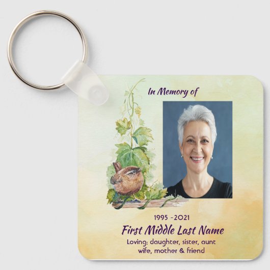 Porte-clés Christian Wren Bird Vineyard Memorial Keepsake (Recto)