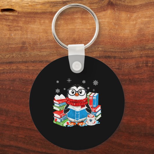 Porte-clés Christmas A Penguin Reading Book Snowflake Cocoa H (Recto)