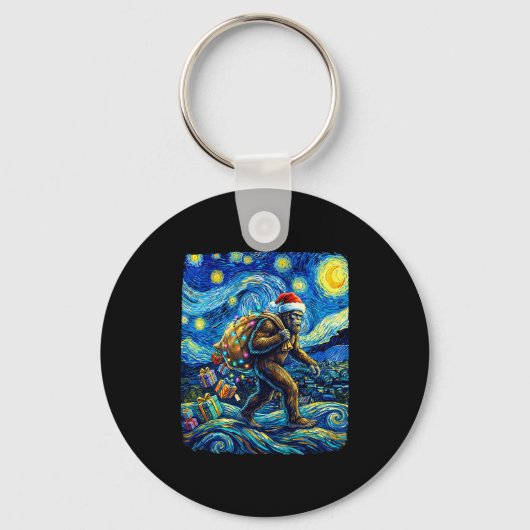 Porte-clés Christmas Bigfoot Santa Hat Van Gogh Starry Night  (Recto)