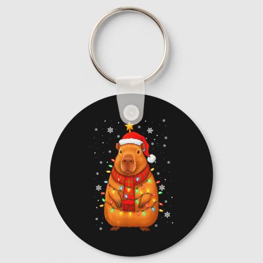 Porte-clés Christmas Capybara With Santa Hat Xmas Lights Tree (Recto)