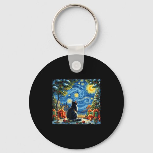 Porte-clés Christmas Cat Starry Night Van Gogh Santa Winter G (Recto)