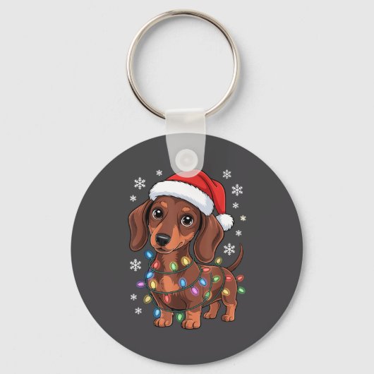 Porte-clés Christmas Dachshund Lights Santa Hat Holiday Dog L (Recto)