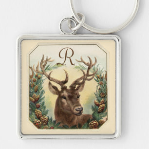 PORTE-CLÉS CHRISTMAS DEER AVEC PINE CONES MONOGRAMME DE LA CO