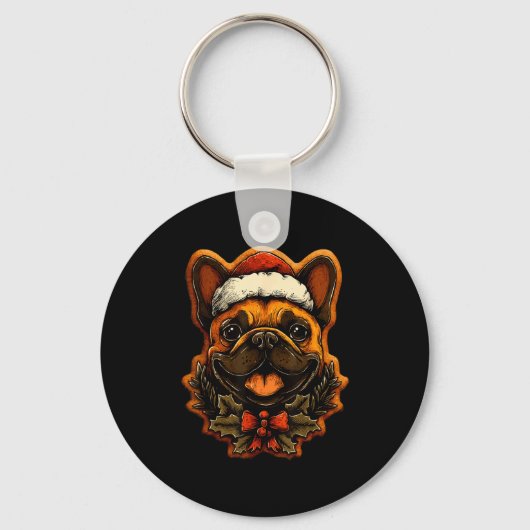 Porte-clés Christmas French Bulldog With Santa Hat Gingerbrea (Recto)