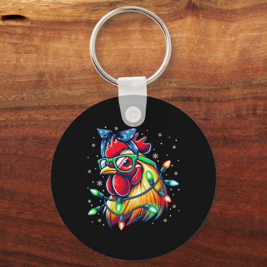 Porte-clés Christmas Lights Chicken Santa Hat Funny Xmas Tree (Recto)